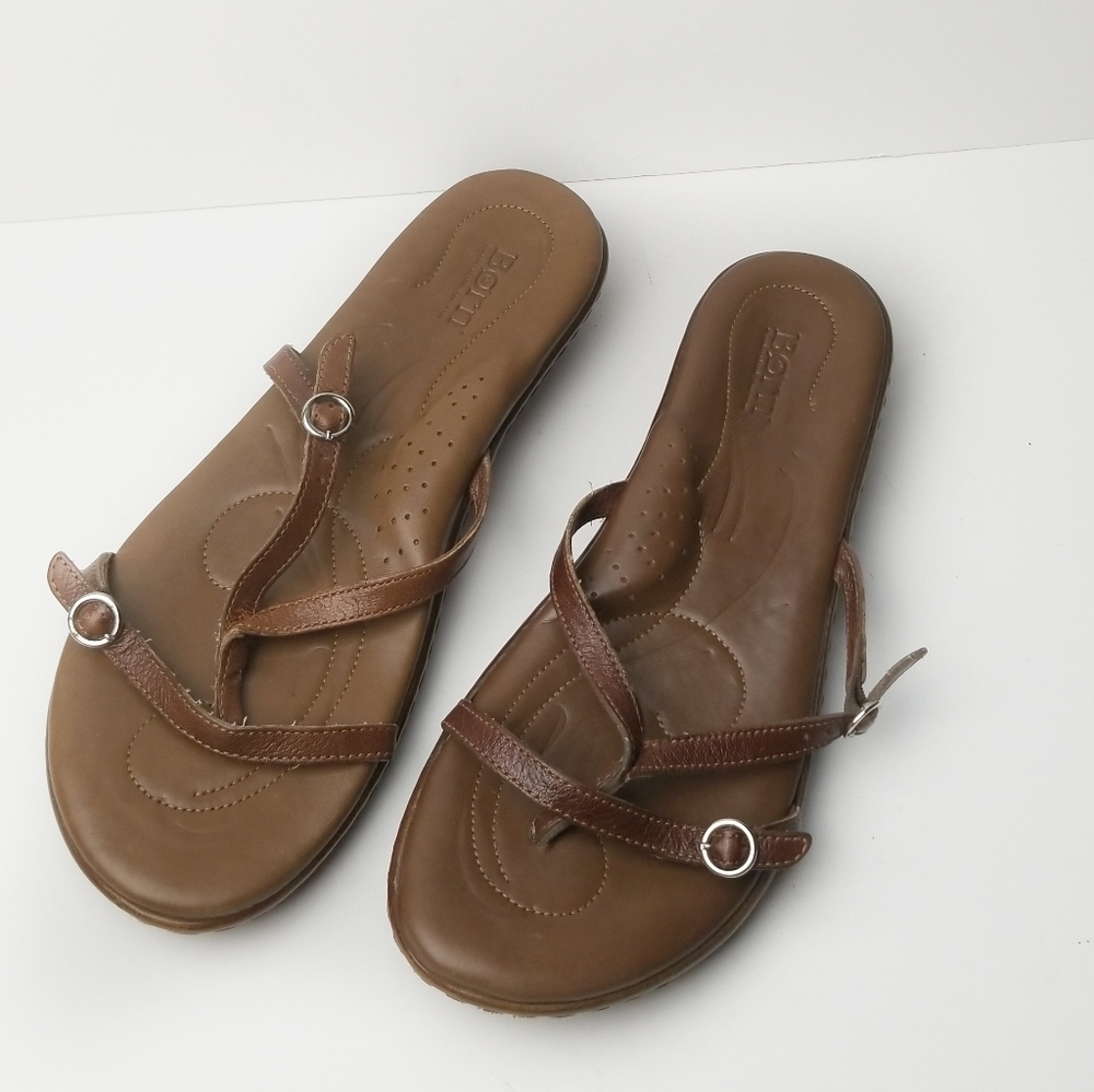 Born Brown Leather Slide Sandals